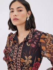 Raishma Black Aspen High Neck Long Sleeve Classic Fit Floral Dress - Image 3 of 3