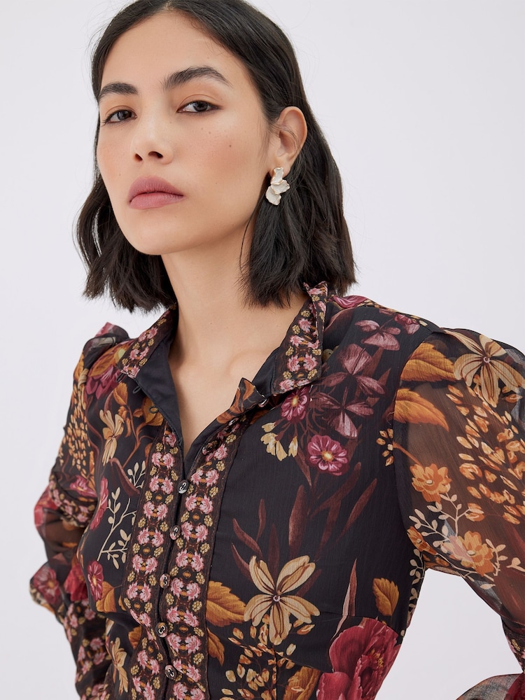 Raishma Black Aspen High Neck Long Sleeve Classic Fit Floral Dress - Image 3 of 3
