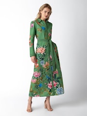 Raishma Green Olea Floral Pattern Tie Waist High Neck Dress - Image 1 of 3