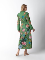 Raishma Green Olea Floral Pattern Tie Waist High Neck Dress - Image 2 of 3