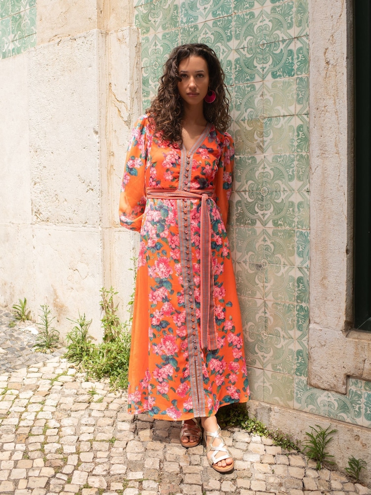 Raishma Athena Chiffon Long Sleeve V-Neck Vibrant Floral Print Dress - Imagen 1 de 4 Raishma Athena Chiffon Long Sleeve V-Neck Vibrant Floral Print Dress - Imagen 1 de 4