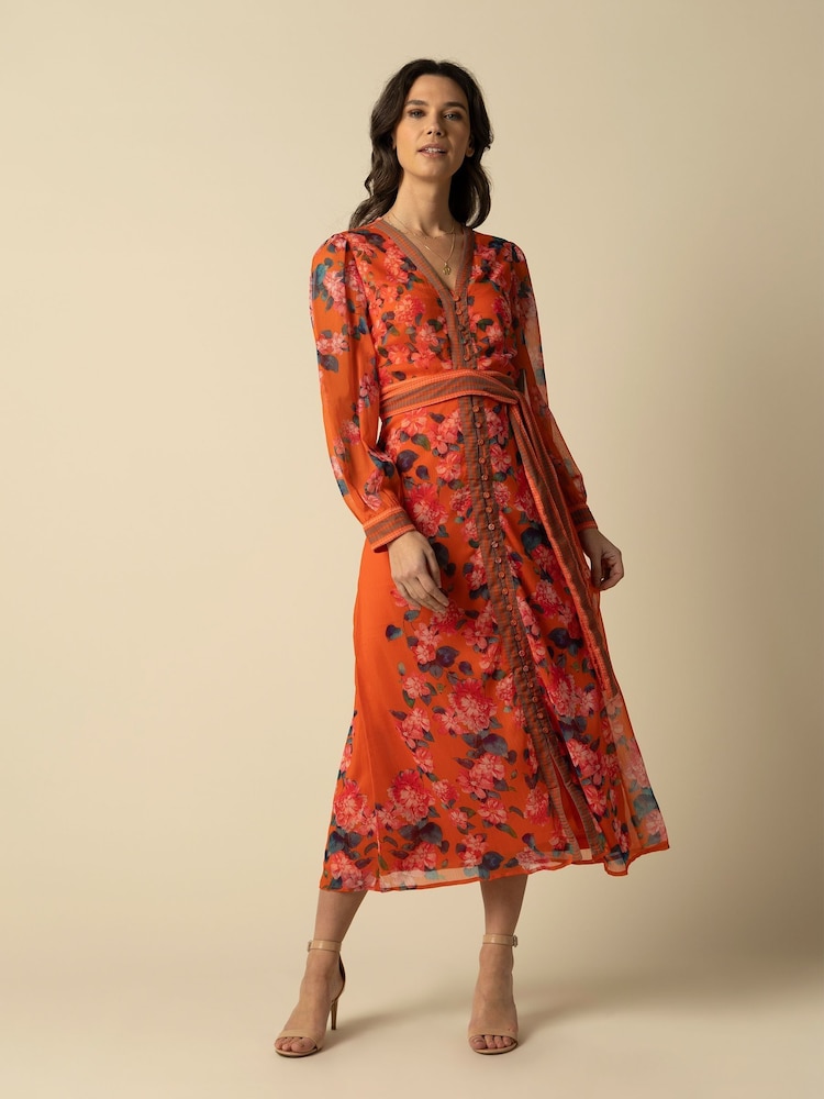 Raishma Athena Chiffon Long Sleeve V-Neck Vibrant Floral Print Dress - Imagen 2 de 4 Raishma Athena Chiffon Long Sleeve V-Neck Vibrant Floral Print Dress - Imagen 2 de 4