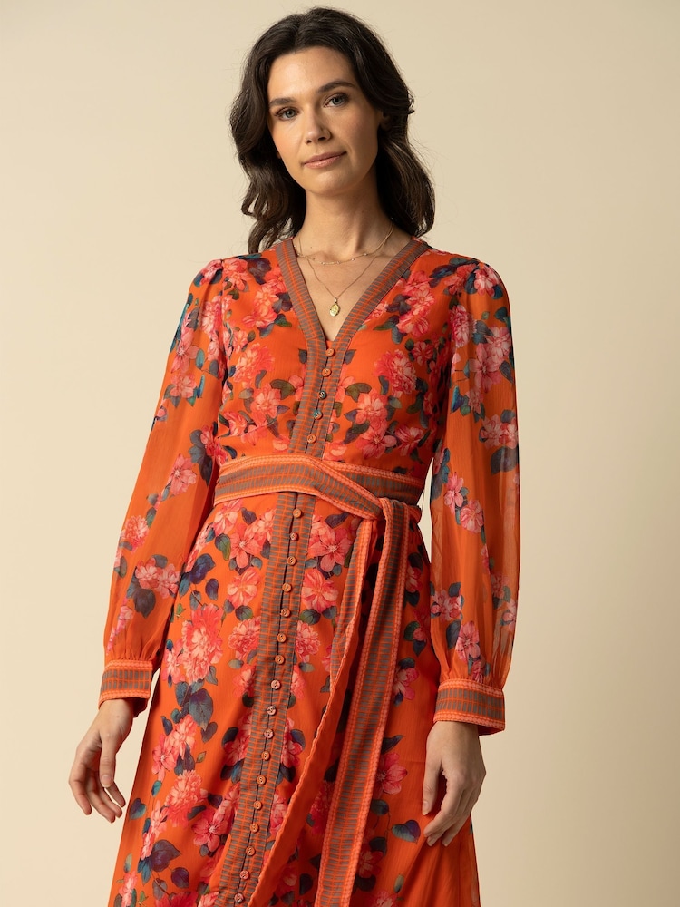 Raishma Athena Chiffon Long Sleeve V-Neck Vibrant Floral Print Dress - Imagen 4 de 4 Raishma Athena Chiffon Long Sleeve V-Neck Vibrant Floral Print Dress - Imagen 4 de 4
