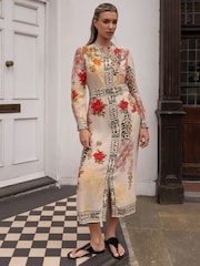 Raishma White Brenna Floral Long-Sleeved Crepe Dress - Image 1 of 3