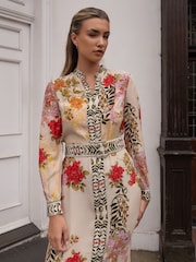 Raishma White Brenna Floral Long-Sleeved Crepe Dress - Image 2 of 3