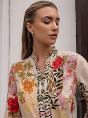 Raishma White Brenna Floral Long-Sleeved Crepe Dress - Image 3 of 3