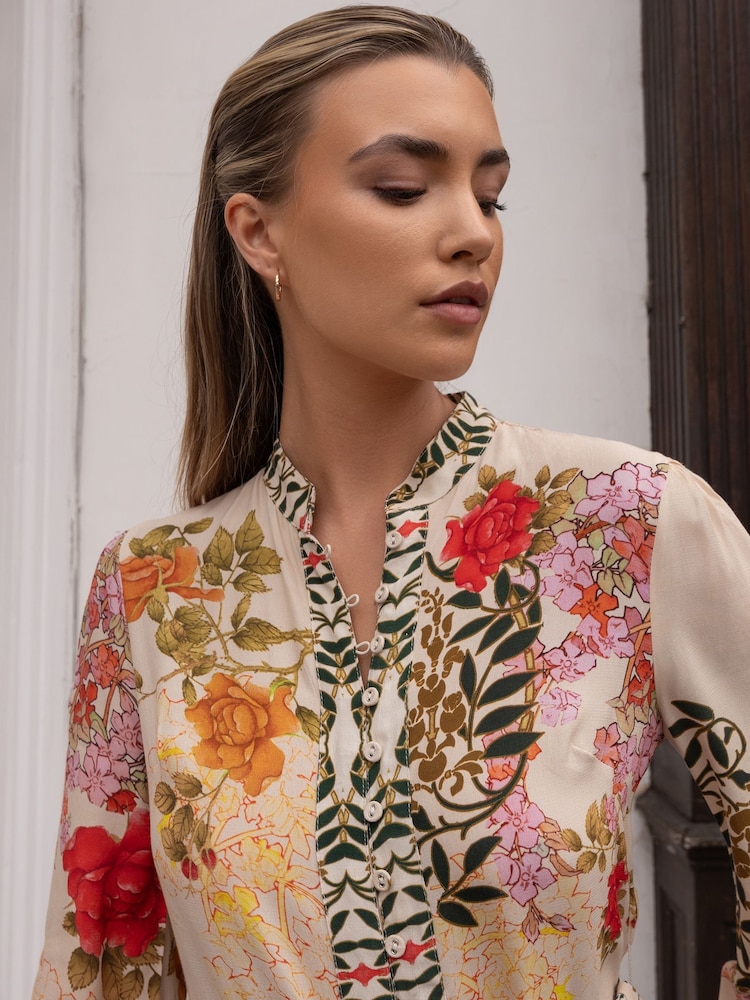 Raishma White Brenna Floral Long-Sleeved Crepe Dress - Image 3 of 3