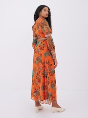 Raishma Orange Aspen High Neck Long Sleeve Classic Fit Floral Dress - Image 2 of 3