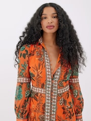 Raishma Orange Aspen High Neck Long Sleeve Classic Fit Floral Dress - Image 3 of 3