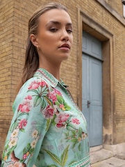 Raishma Green Enola High Neck Buttoned Long Sleeved a Line Floral Dress - Image 2 of 3