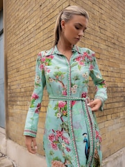 Raishma Green Enola High Neck Buttoned Long Sleeved a Line Floral Dress - Image 3 of 3