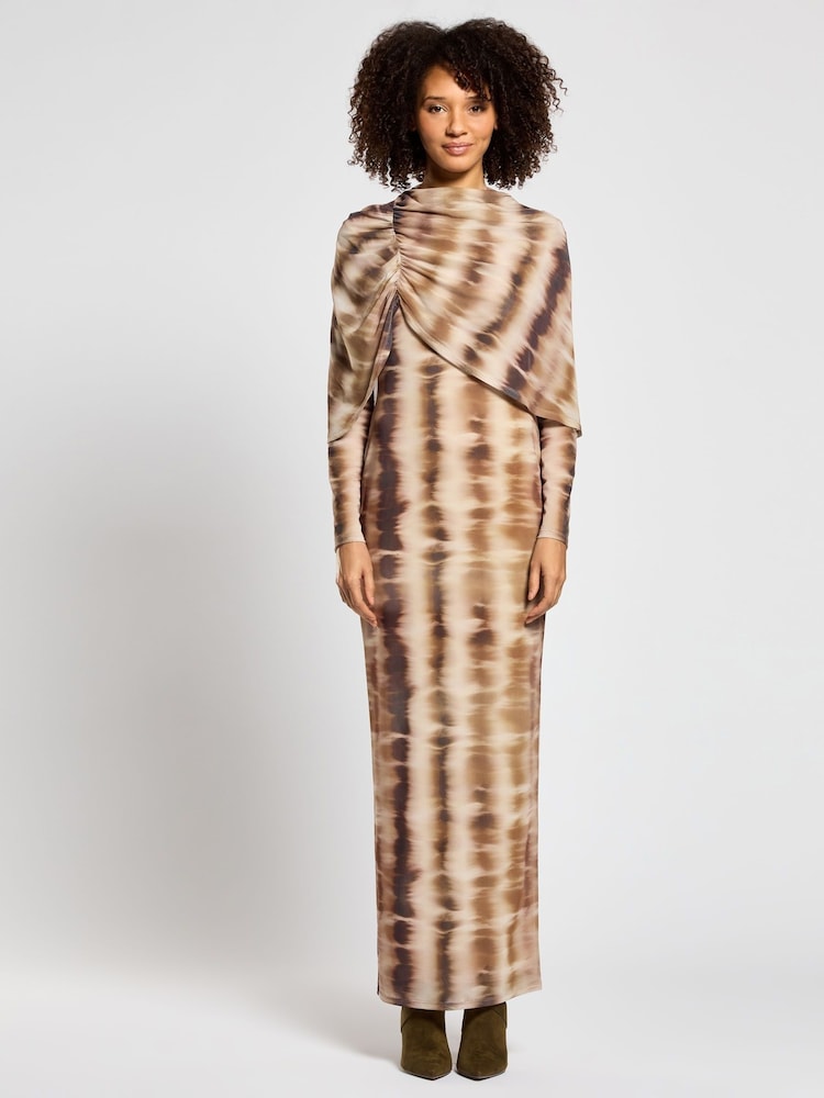 Daska Brown Carina Maxi Dress With Long Sleeves And Cape Ruched Detail - Image 1 of 4
