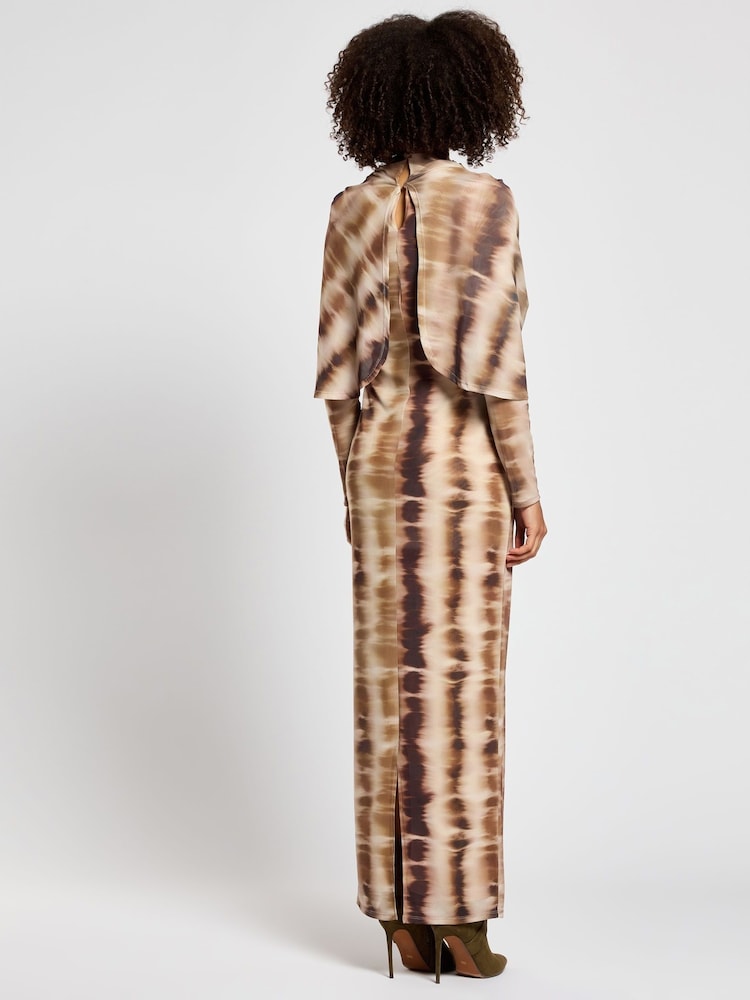 Daska Brown Carina Maxi Dress With Long Sleeves And Cape Ruched Detail - Image 2 of 4