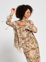 Daska Brown Ali Maxi Dress With Long Sleeves And Front Wrap Detail - Image 3 of 4