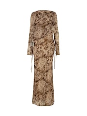 Daska Brown Ali Maxi Dress With Long Sleeves And Front Wrap Detail - Image 4 of 4