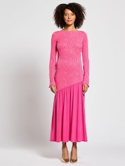 Daska Pink Meissa Maxi Dress With Long Sleeve And Textured Contrast Detail - Image 1 of 4
