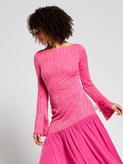 Daska Pink Meissa Maxi Dress With Long Sleeve And Textured Contrast Detail - Image 3 of 4
