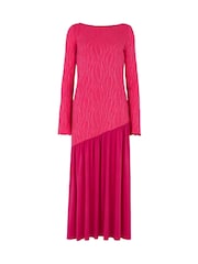 Daska Pink Meissa Maxi Dress With Long Sleeve And Textured Contrast Detail - Image 4 of 4