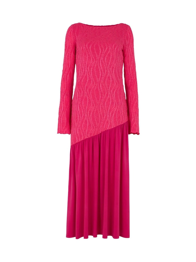 Daska Pink Meissa Maxi Dress With Long Sleeve And Textured Contrast Detail - Image 4 of 4