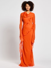 Daska Orange Circe Maxi Dress With Long Sleeves And Ruffle Details - Image 1 of 4