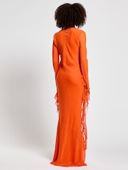 Daska Orange Circe Maxi Dress With Long Sleeves And Ruffle Details - Image 2 of 4