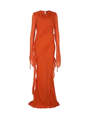 Daska Orange Circe Maxi Dress With Long Sleeves And Ruffle Details - Image 4 of 4