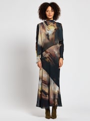 Daska Black Ali Maxi Dress With Long Sleeves And Front Wrap Detail - Image 1 of 4