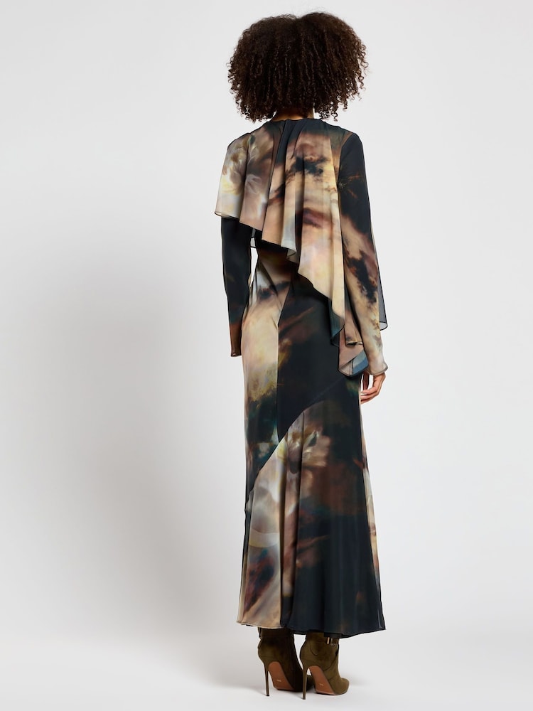 Daska Black Ali Maxi Dress With Long Sleeves And Front Wrap Detail - Image 2 of 4
