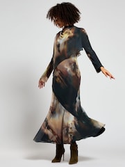 Daska Black Ali Maxi Dress With Long Sleeves And Front Wrap Detail - Image 3 of 4