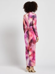 Daska Pink Leo Maxi Dress With Long Sleeves And Side Ruched Detail - Image 2 of 4