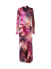 Daska Pink Leo Maxi Dress With Long Sleeves And Side Ruched Detail - Image 4 of 4