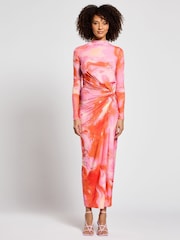 Daska Pink Athena Side Twist Maxi Dress With Long Sleeves - Image 1 of 4