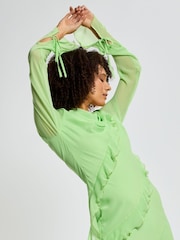 Daska Green Circe Maxi Dress With Long Sleeves And Ruffle Details - Image 3 of 4