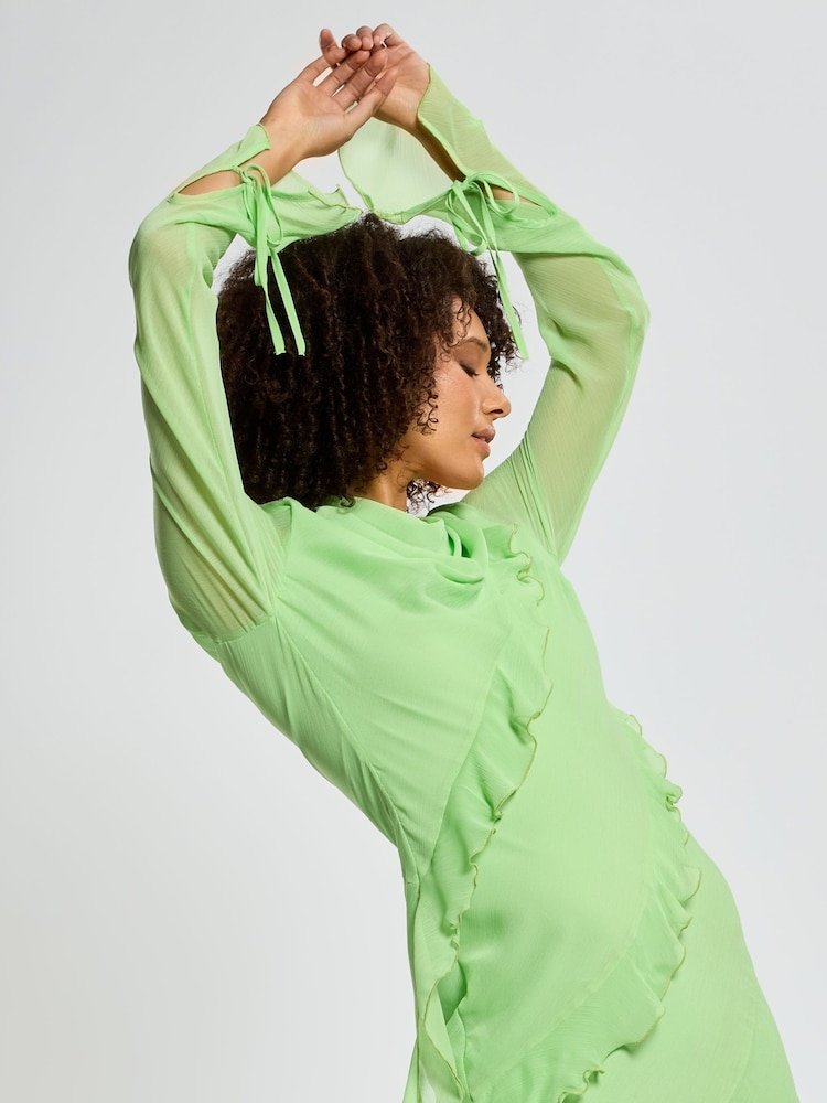 Daska Green Circe Maxi Dress With Long Sleeves And Ruffle Details - Image 3 of 4
