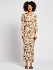 Daska Brown Scorpio Maxi Wrap Dress With Long Sleeves - Image 1 of 4