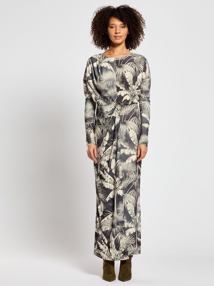 Daska Black Maxi Dress With Long Sleeves And Buckle Detail - Image 1 of 4