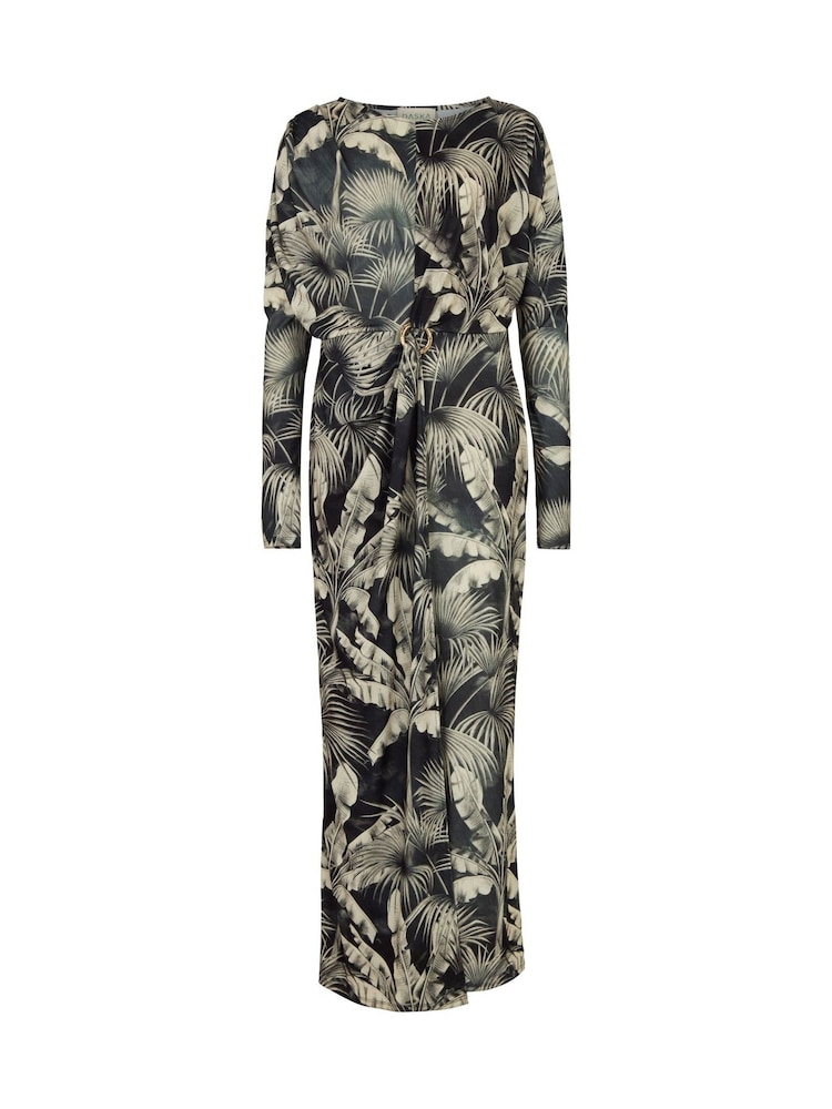 Daska Black Maxi Dress With Long Sleeves And Buckle Detail - Image 4 of 4