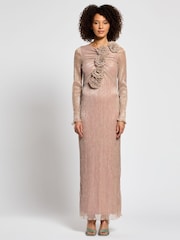 Daska Pink Capella Maxi Dress With Long Sleeves And 3D Flower Details - Image 1 of 4