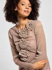 Daska Pink Capella Maxi Dress With Long Sleeves And 3D Flower Details - Image 3 of 4
