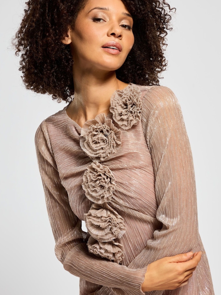 Daska Pink Capella Maxi Dress With Long Sleeves And 3D Flower Details - Image 3 of 4