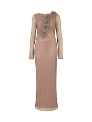 Daska Pink Capella Maxi Dress With Long Sleeves And 3D Flower Details - Image 4 of 4