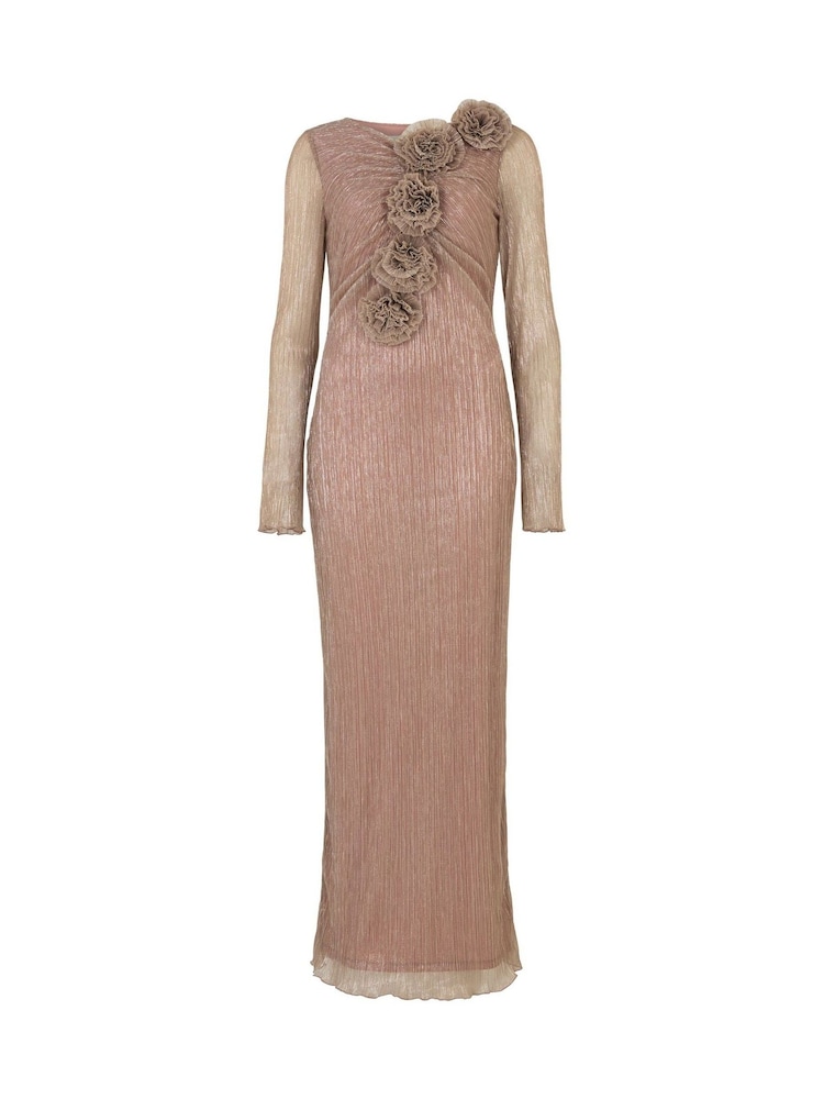 Daska Pink Capella Maxi Dress With Long Sleeves And 3D Flower Details - Image 4 of 4