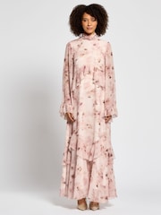 Daska Pink Amy Maxi Dress With Long Sleeves And Ruffle Detail On Waist - Image 1 of 4