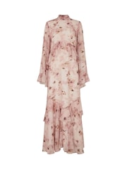 Daska Pink Amy Maxi Dress With Long Sleeves And Ruffle Detail On Waist - Image 4 of 4