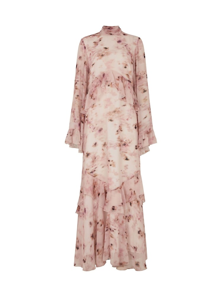 Daska Pink Amy Maxi Dress With Long Sleeves And Ruffle Detail On Waist - Image 4 of 4