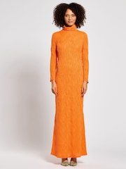Daska Orange Silia Maxi Dress With Long Sleeves In A Textured Fabric - Image 1 of 4