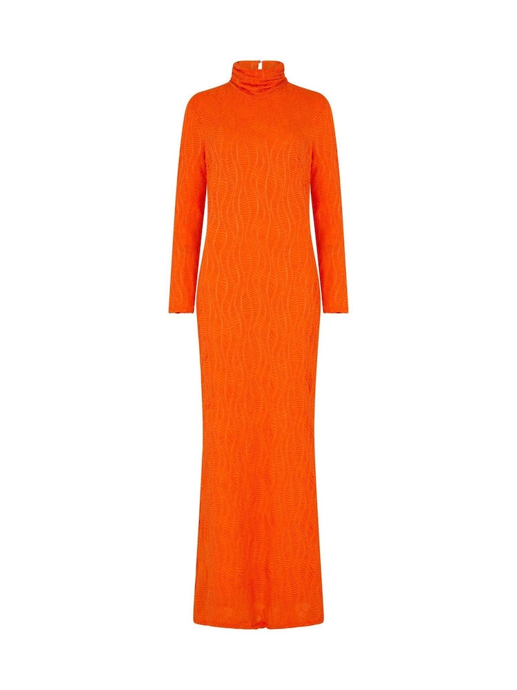 Daska Orange Silia Maxi Dress With Long Sleeves In A Textured Fabric - Image 4 of 4