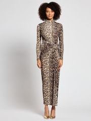 Daska Animal Print Athena Side Twist Maxi Dress With Long Sleeves - Image 1 of 4