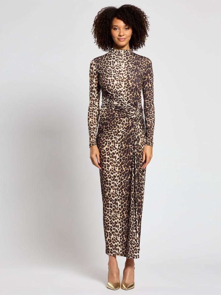 Daska Animal Print Athena Side Twist Maxi Dress With Long Sleeves - Image 1 of 4