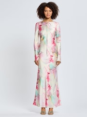 Daska Pink Sali Maxi Dress With Long Sleeves And Neck Tie Details - Image 1 of 4